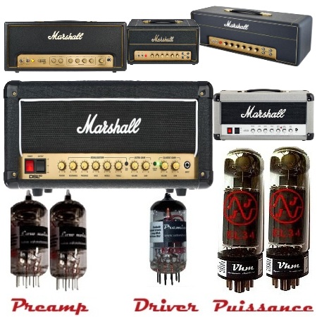 Kit lampes de retubage pour tête Marshall DSL20HR, ORIGIN 50.20, SV.SC20, 2525H MINI,1987X